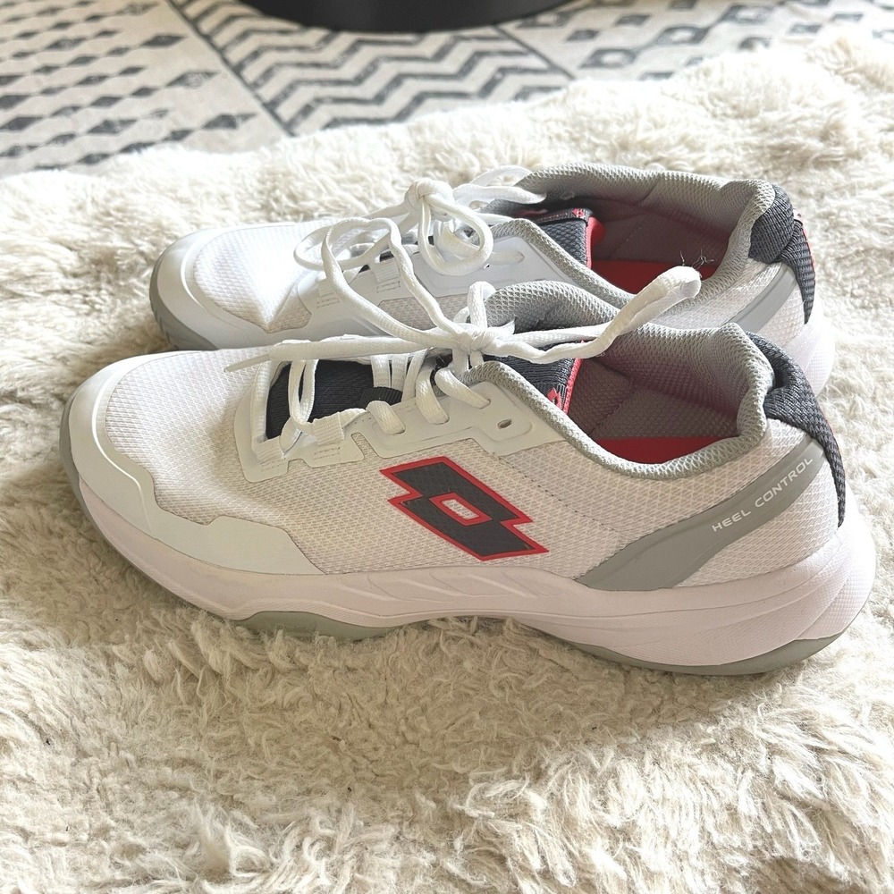Lotto Mens Heel Control Tennis Shoes White Grey Red Athletic Sneakers Low Top